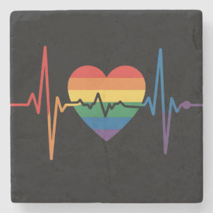 Posavasos De Piedra Latidos del corazón LGBTQ Orgullo del corazón Gay
