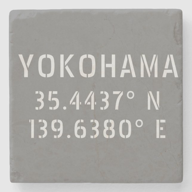 Posavasos De Piedra Latitud y longitud de Yokohama (Anverso)