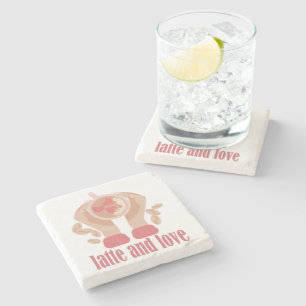 Posavasos De Piedra Latte y taza de amor, manos y cita de café