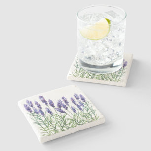 Posavasos De Piedra Lavanda pintada con acuarelas