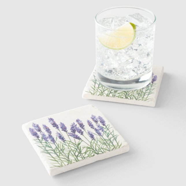 Posavasos De Piedra Lavanda pintada con acuarelas (Lateral)