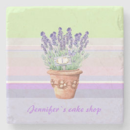 Posavasos De Piedra Lavanda romántica y nombre en bg pastel a rayas