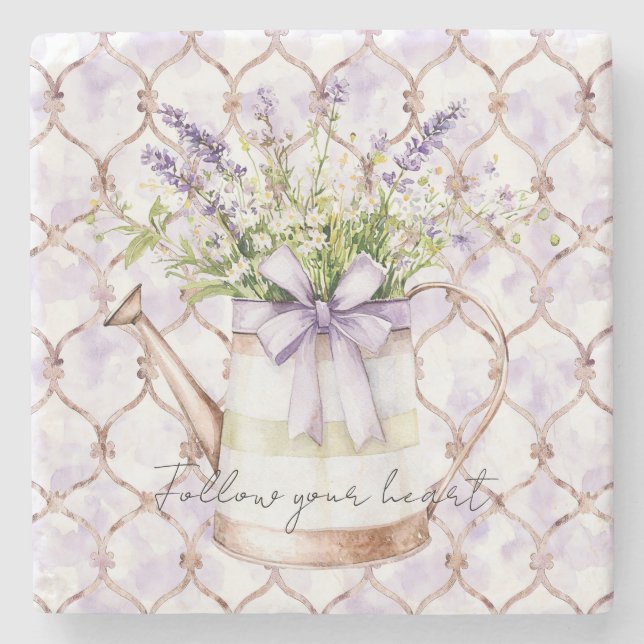 Posavasos De Piedra Lavender Flowers Bow (Anverso)