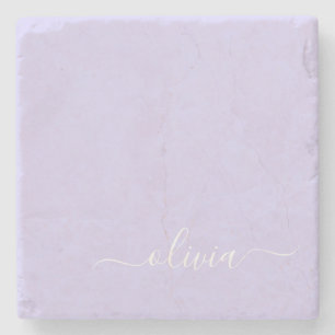 Posavasos De Piedra Lavender Purple Modern Script Girly Monograma Nomb