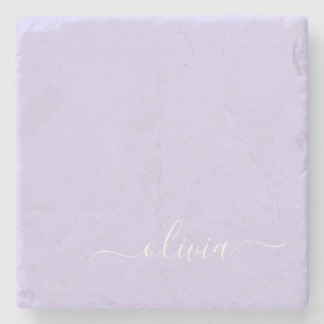 Posavasos De Piedra Lavender Purple Modern Script Girly Monograma Nomb (Anverso)