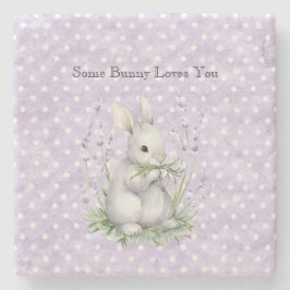 Posavasos De Piedra Lavender White Polka Dots Bunny Rabbit Love