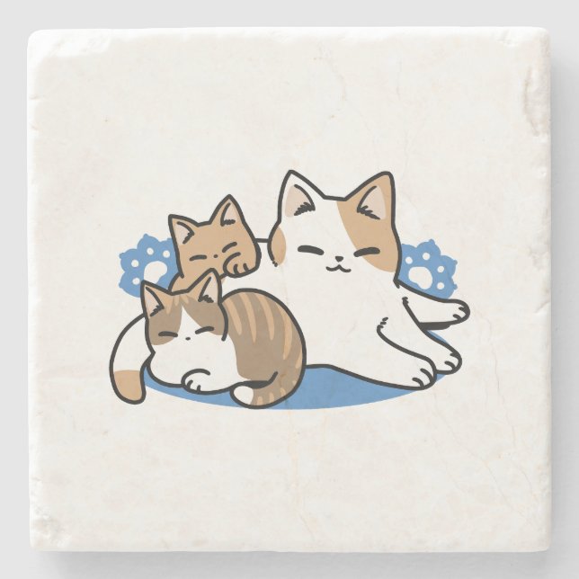Posavasos De Piedra Laze Furr Days - Diseño de gatos perezosos (Anverso)