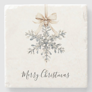 Posavasos De Piedra Lazo de Crema Copo de Nieve Plateado