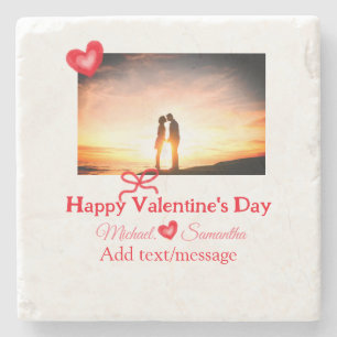 Posavasos De Piedra lazo rojo día de san valentín agregar foto nombre 