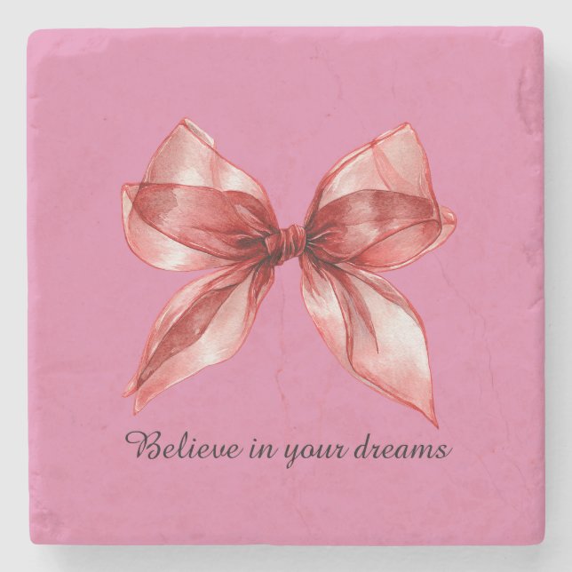 Posavasos De Piedra Lazo Rosa Rojo (Anverso)