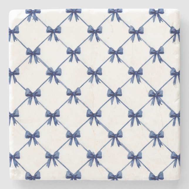 Posavasos De Piedra Lazos Blancos Azules Navidad (Anverso)