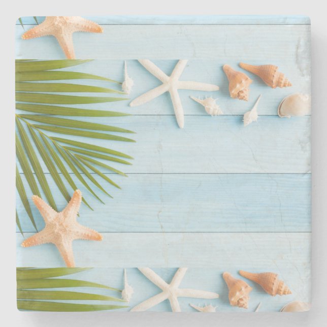 Posavasos De Piedra Leaf de verano azul (Anverso)