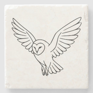 Posavasos De Piedra Lechuza de Granero en Arte de Línea de Vuelo