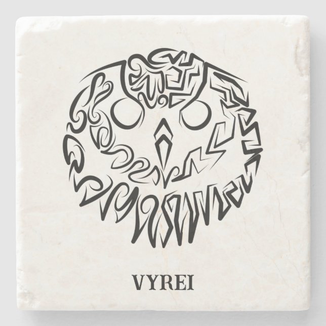 Posavasos De Piedra Lechuza Tribal Negra y Blanca (Anverso)