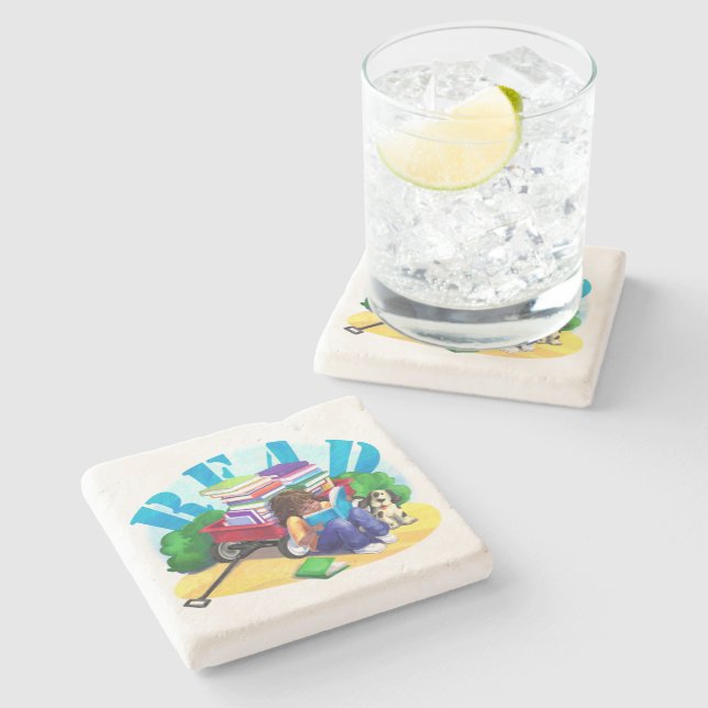 Posavasos De Piedra Leer el arte del vagón de libros (Lateral)