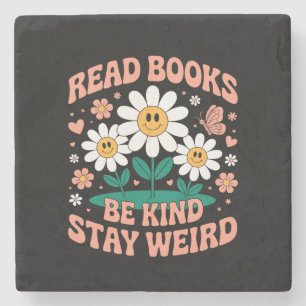 Posavasos De Piedra Leer Libros, Ser Amables, Quedarse Raro - Floral C
