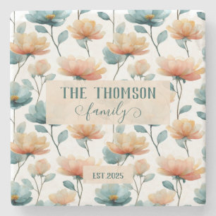 Posavasos De Piedra Legado Floral Acuarela Vintage de Familia