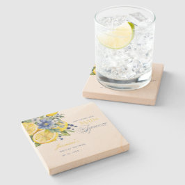 Posavasos De Piedra Lemon Blue Floral Citrus Bridal Shower