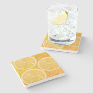 Posavasos De Piedra Lemon Slices en el fondo del cítrico summery