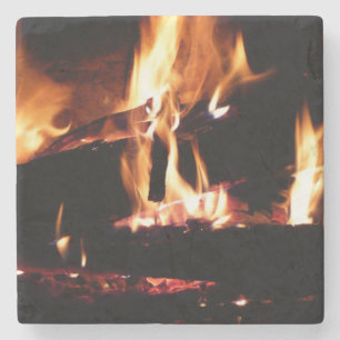 Posavasos De Piedra Leños en la chimenea Fotografía de fuego cálido