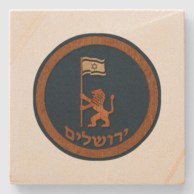 Posavasos De Piedra León del Día de Jerusalén con bandera (Anverso)