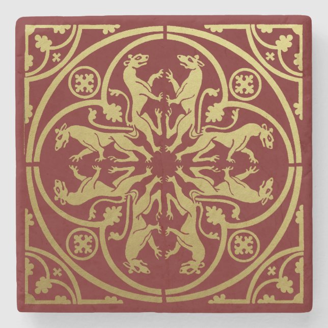 Posavasos De Piedra Leopardo Metálico del León de la Heraldo del Renac (Anverso)