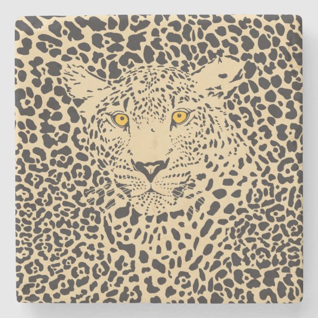 Posavasos De Piedra Leopardo negro y beige camuflado en puntos (Anverso)