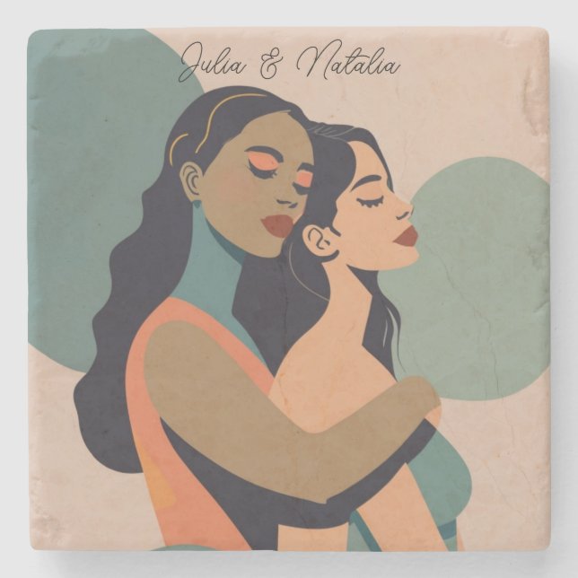Posavasos De Piedra Lesbiana abstracta personalizada (Anverso)