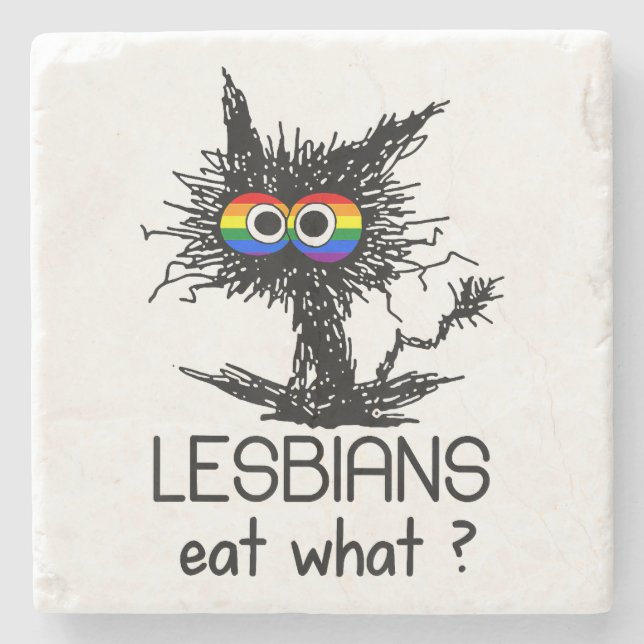 Posavasos De Piedra Lesbianas Comen Lo Que El Humor Gracioso Del Gato  (Anverso)