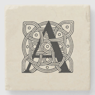 Posavasos De Piedra Letra A Monograma Impresión de Nudo Celta Vintage