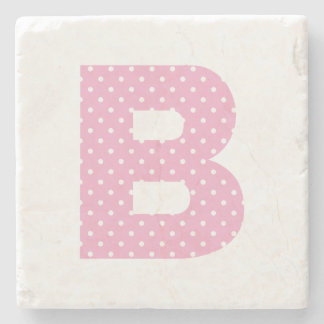 Posavasos De Piedra Letra B mayúscula en rosa y lunares blancos minúsc
