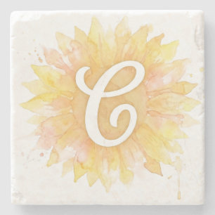 Posavasos De Piedra Letra C Girasol Nombre de pila Monograma Inicial