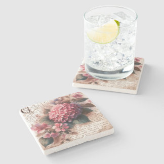 Posavasos De Piedra Letra de guión floral hortensia vintage