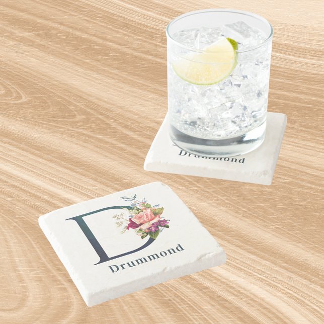 Posavasos De Piedra Letra floral fancy monograma D (Subido por el creador)