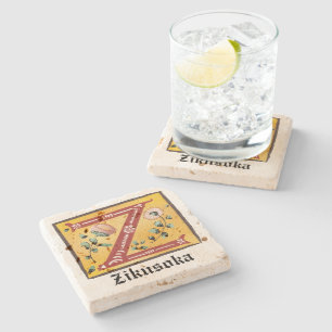 Posavasos De Piedra Letra floral medieval iluminada monograma Z