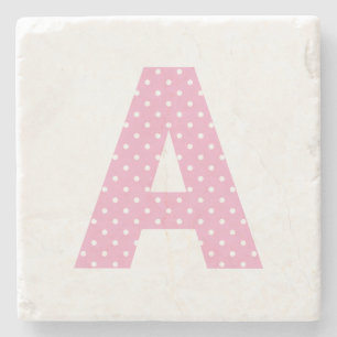 Posavasos De Piedra Letra inicial A en rosa y con lunares blancos en n