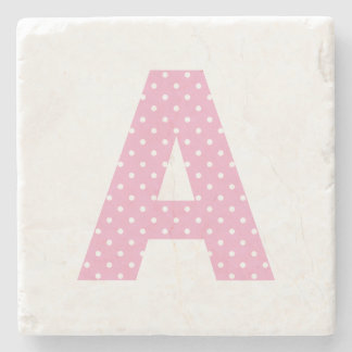 Posavasos De Piedra Letra inicial A en rosa y con lunares blancos en n