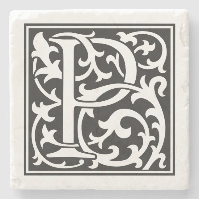 Posavasos De Piedra Letra inicial estilo William Morris P (Anverso)