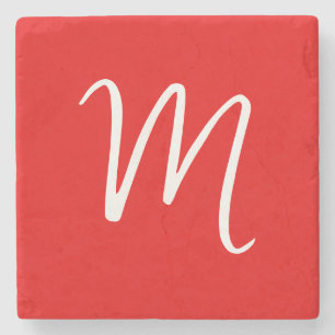 Posavasos De Piedra Letra inicial monograma blanco rojo estilo