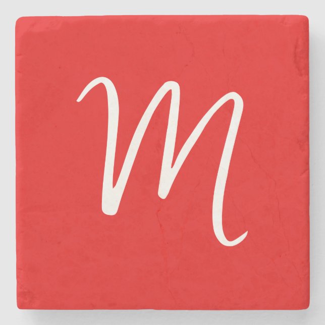 Posavasos De Piedra Letra inicial monograma blanco rojo estilo (Anverso)