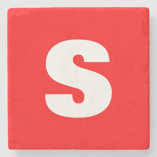 Posavasos De Piedra Letra inicial monograma estilo moderno rojo blanco (Anverso)