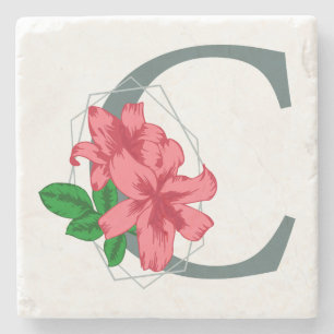 Posavasos De Piedra Letra mayúscula C monograma floral