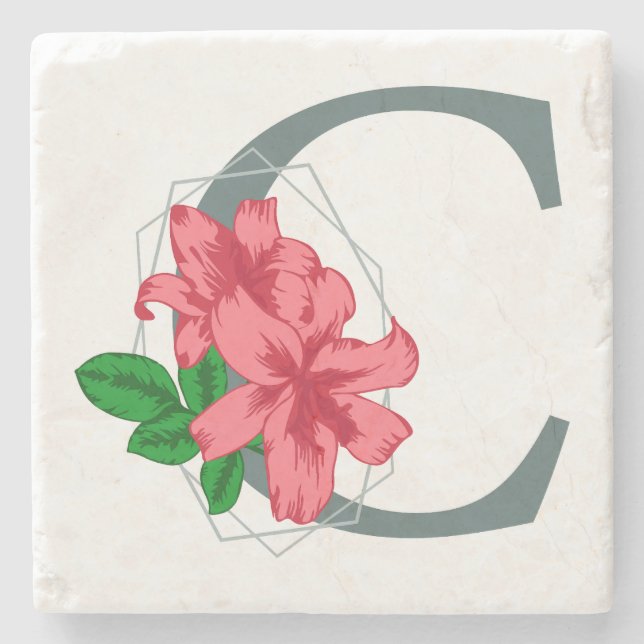 Posavasos De Piedra Letra mayúscula C monograma floral (Anverso)