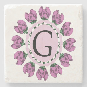 Posavasos De Piedra Letra mayúscula G monograma floral