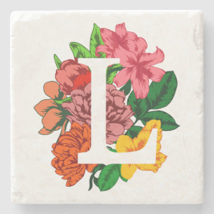 Posavasos De Piedra Letra mayúscula L monograma floral