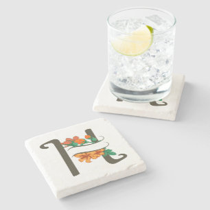 Posavasos De Piedra Letra mayúscula Monograma floral H