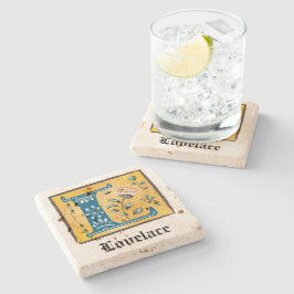 Posavasos De Piedra Letra medieval floral iluminada L monograma