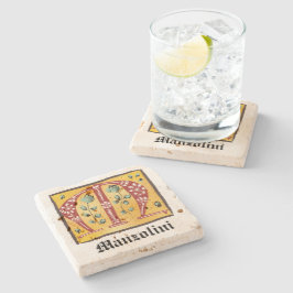 Posavasos De Piedra Letra medieval floral iluminada M Monograma