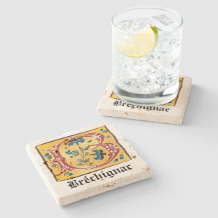 Posavasos De Piedra Letra medieval floral iluminada Monograma B