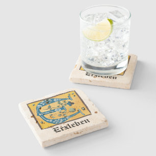 Posavasos De Piedra Letra medieval floral iluminada monograma E